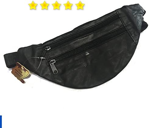Unisex Real Leather Bum Bag Waist Fanny Festival Pouch Bag Holiday Pack, Black