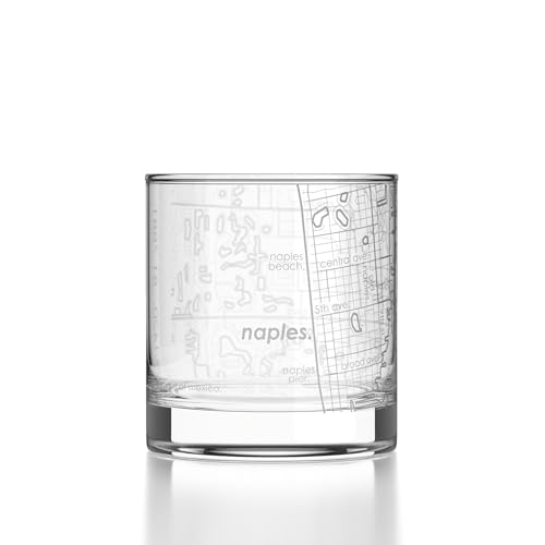Well Told Engraved Naples Florida Map Rocks Glass, Old Fashioned Glassware (11 oz, Clear) Etched Bourbon Tumbler, Gifts For Whiskey Lovers