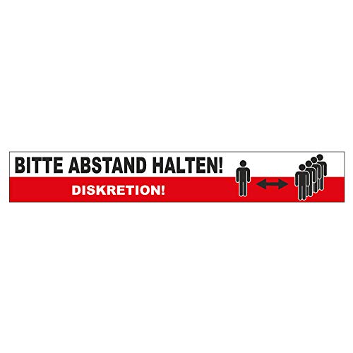 Bitte Abstand halten Aufkleber 80cm x 12cm Bodenmarkierung Hinweisschild für Handel und Behörden Folie selbstklebend (RX011 Diskretion Bodenmarkierung)