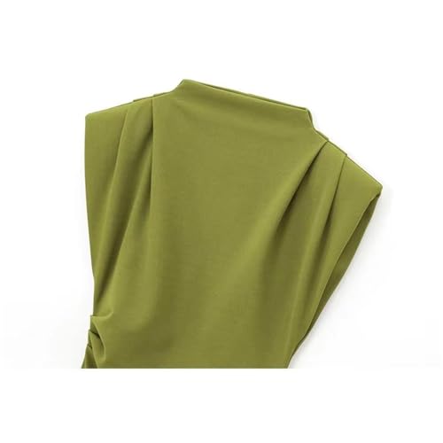 Women Green Sleeveless Turtleneck Pencil Mini Dress with Side Ruching Dress3