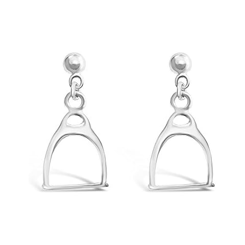 SILVER EMPIRE Fine Jewelry | 925 Sterling Silver Dangle Earrings for Women | Unique Horse Stirrup Design | Fashion Drop Earring | E Coat Finish for Tarnish Resistance | Post Back | Hypoallergenic Cover