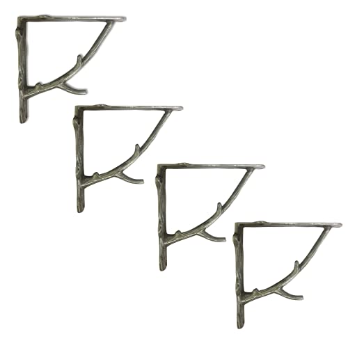 NACH Rustic Branch Metal Shelf Brackets, 6 inch, Decorative, Antique, 2 Floating, JS-90-078AMS
