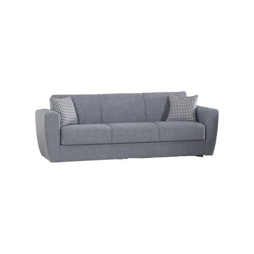 Dmora Divano Letto 3 posti Escobar, Divano Letto Contenitore lineare, Sofà da Soggiorno Apertura Click-clack, 223x84xh80 cm, Grigio