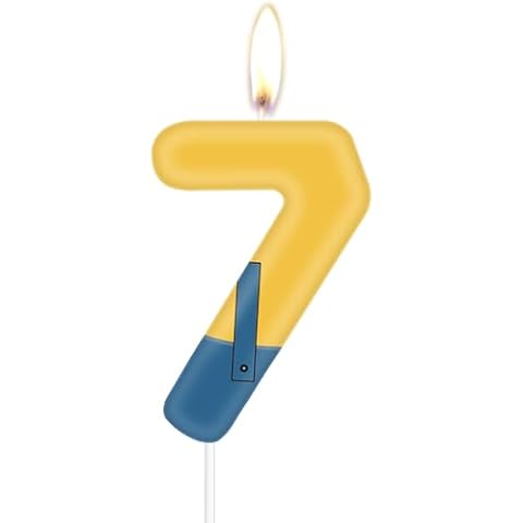 iNINGER Yellow Blue Theme Candles,Number 7 Party Candles,Yellow Jeans Cartoon Happy Birthday Theme Candles,Cartoon Birthday Baby Shower Party Decoration Cover
