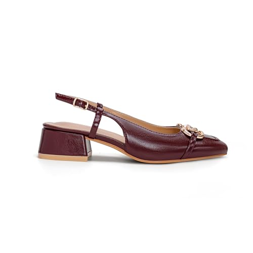 Image of Slingback Mary Jane Heels for Women Low Block Heel Closed Square Toe Pump Shoes Heels Classic Daily Office Dressy Shoes
