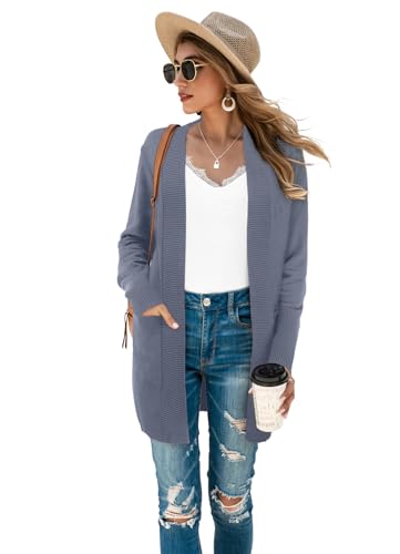 SUEANI Women's Open Front Casual Long Sleeve Knitwear Classic Sweaters Cardigan with Pockets2
