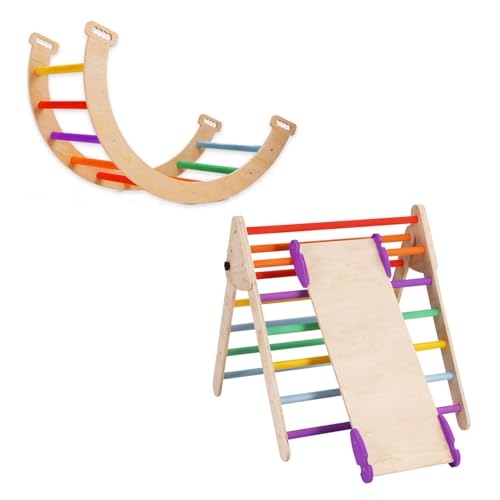 BommJokker Climbing Triangle for Kids Montessori Climber Ladder Slide Toddlers Rock with ramp and arch (colour)