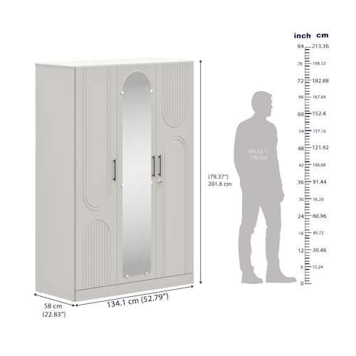 Image of Wakefit Wardrobe for Bedroom | 3 Yr Warranty | Cupboard for Bedroom, Almirah, Wooden Wardrobe, Comes with LED light, Storage Drawer, Mirror & Hanger, Density:680-750kg /m, Free Installation(Tyrian-LG)
