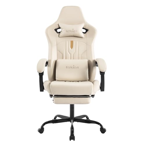 Gaming Chair with Footrest Ergonomic Computer Chair Massage Lumbar Cushion, Racing Video Game Chair Adjustable Rocker Recliner Executive Office Desk Chair Pu Leather for Adults