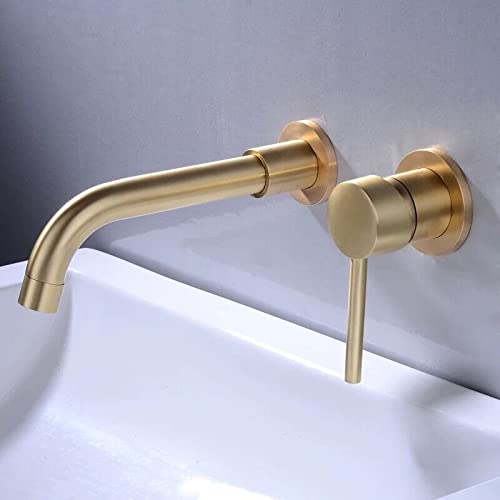 RBYRLDSTY Grifo de Lavabo Empotrado de latón Negro/Plateado, Monomando for baño, Grifo de Agua fría y Caliente, Grifo Mezclador con caño Giratorio(Brushed Gold)