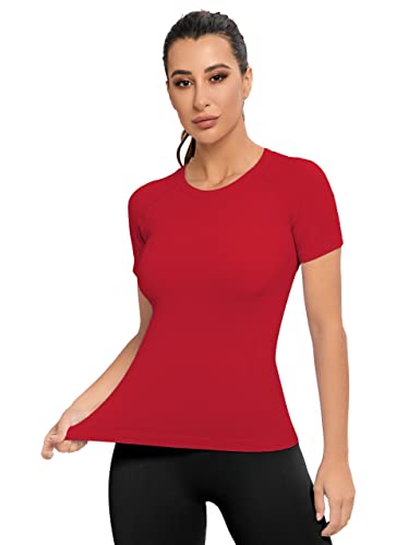Image of MathCat Seamless Workout Tops for Women, Short Sleeve Compression Athletic Shirts Soft Yoga Gym Tops XS-XL
