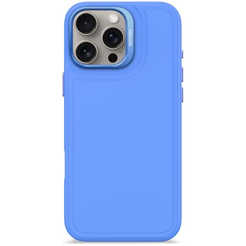 DECODED Coque en silicone pour iPhone 16 Pro Max, compatible MagSafe, matériau liquide doux au toucher, coque de protection intégrale, bords surélevés pour protéger l'écran et l'appareil photo, bleu