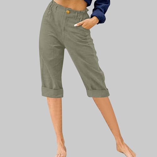 Capris for Women Summer Cotton Linen Pants Casual 2025 Loose Comfy Trendy Elastic Waist Cropped Trouser Beach Clothes2