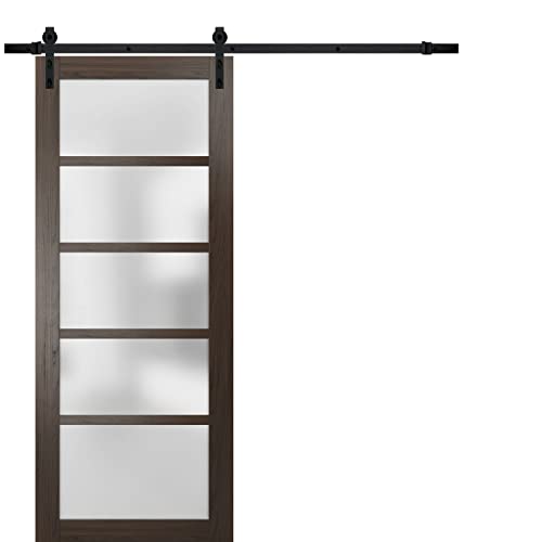 SARTODOORS Quadro 4002 | Interior Single Sliding barn Door with Frosted Glass, MDF, 18x84, Black, Modern Style | Hardware Included