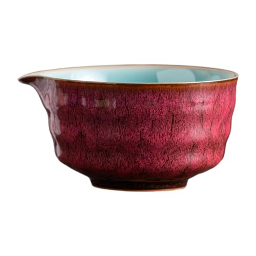 Fenteer【新登場・ 注ぎ口付き】陶器製抹茶茶碗 注ぎ口付き日本緑茶カップ 14.2cmx7.3cm 陶器製ボウル 手作り抹茶ミキシングボウル 初心者向け 伝統的な磁器製茶碗 エレガントなデザイン 抹茶を混ぜるのに最適 リビングルームに最適, 赤