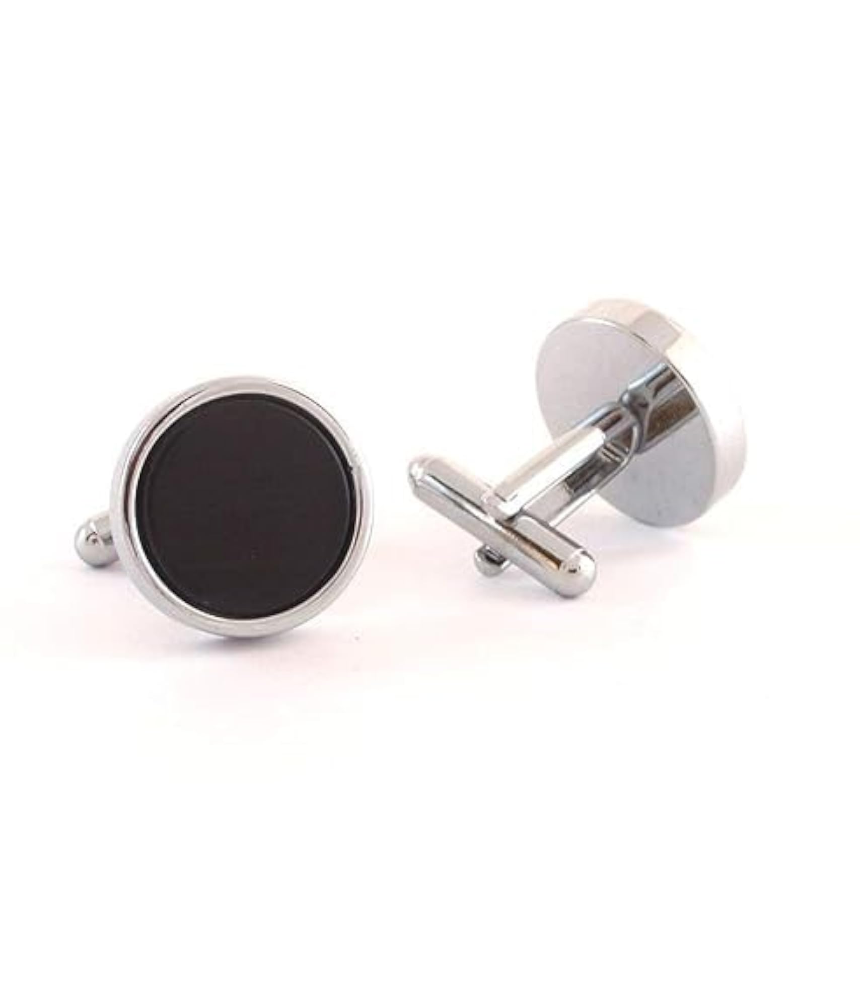 Cuff Links for Men, Black Round Plain Sleeve Link