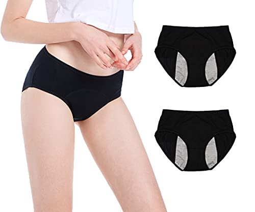 Period Underwear, Leak Proof Protective Panties for Women/Girl Menstrual Period ,Heavy Flow,Postpartum Bleeding,Urinary Incontinence(Pack of 3-5) (2Black, Medium)