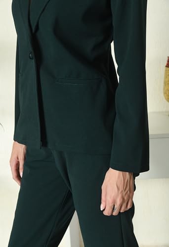Image of Women's Lyocell Casual Solid Full Sleeve Collared Top and Pant Set with Blazer | Western Set for Women