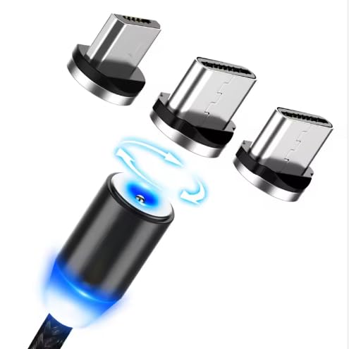 Magnetic Universal 3-in-1 USB Charging Cable – Lightning + USB-C + Micro USB – 2 Metre Length – Charging for All Smartphones and Accessories
