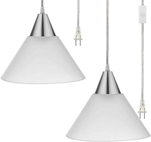 DEWENWILS Plug in Pendant Light, 2 Pack Hanging Light with 15Ft Clear Cord, On/Off Switch, Pendant Light with Frosted White Shade, Hanging Light for Living Room, Bedroom, Dining Hall, ETL Listed