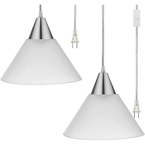 DEWENWILS Lámpara de techo colgante con pantalla blanca de plástico y cable transparente de 15 pies, interruptor de encendido/apagado, paquete de 2 Cover
