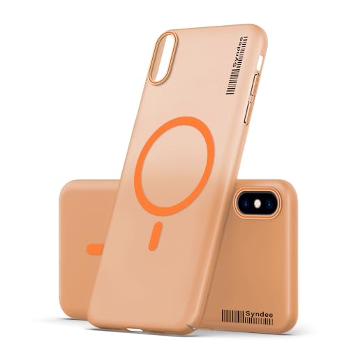 DL3 Mobilak Case Back Cover for iPhone XS Max, Sleek Frosted Translucent Back Only Compatible with Wireless Magnetic Accessories | Anti-Scratch Shockproof Phone Case (Orange)