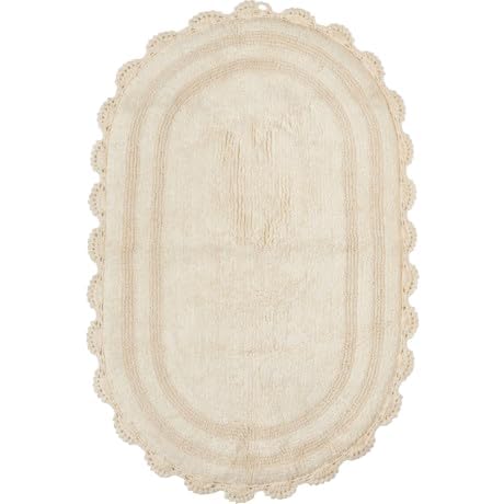 Vaurna Crochet Rug Oval - Cream/Off White - Reversible - Elegant - Washable - Easy Care - Versatile Home Decor - for Bathroom, Bedroom, Kitchen