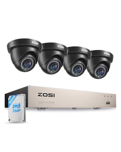 ZOSI 1080P 8CH Kit Caméras de Surveillance Filaire avec DVR 500GB et 4 Caméra de Sécurité Intérieur/Extérieur pour Maison/Garage, Détection de Personnes et de...