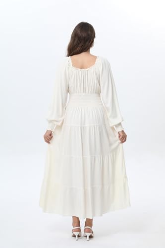 Image of OSTOO Women's 2026 Casual Long Sleeve Square Neck Smocked High Waist Flowy Maxi Dress,Boho Tiered Beach Party Dress