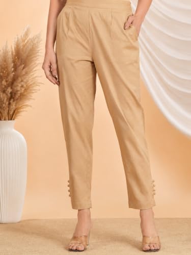 Image of Yash Gallery Women's Regular Fit Mid Rise Solid Lycra Trouser Regular Pants