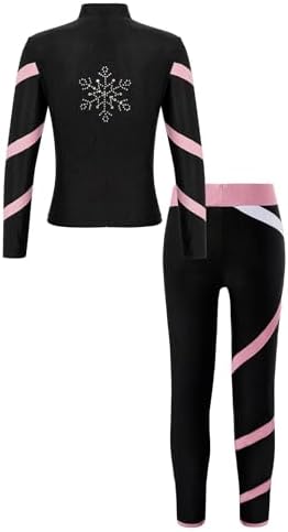 Hansber Kids Girls Figure Skating Long Sleeve Jacket with Pants Set 2 Piece Yoga Running Gym Training Workout Set 2 31GD+syAp0L. AC