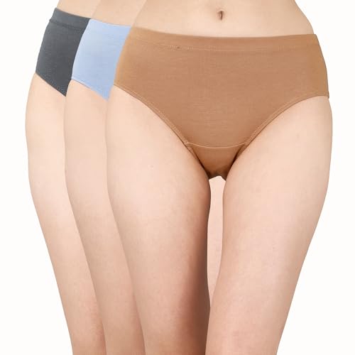Image of SOIE Women High Rise Full Coverage Solid Colour Cotton Stretch Hipster Panty (Pack of 3)