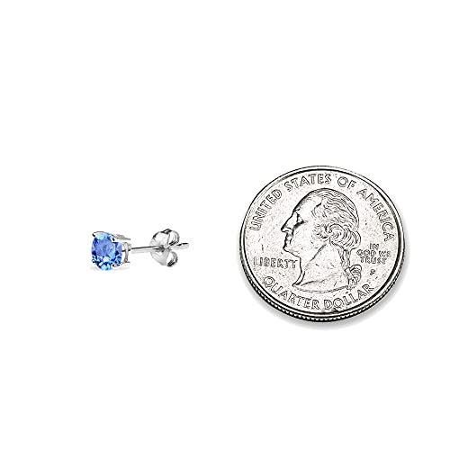 Sterling Silver 5Mm Round Blue Stud Earrings Created With European Crystals #TOP5