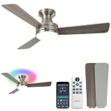 Homlit 42 inch RGB Ceiling Fan with Light, Smart App & Remote Control Low Profile Flush Mount, Music Sync Lighting, 6-Speed Quiet Reversible DC Motor, 4CCT Dimmable for Home Office Party