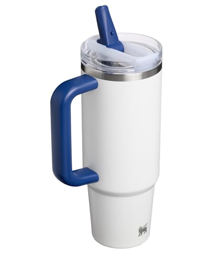Image of STANLEY Quencher ProTour Flip Straw Tumbler with Leakproof Lid, 30 oz | Built-in Straw and Handle | Cup Holder Compatible for Travel | insulated Stainless Steel Cup | BPA-Free | Team White Dark Blue