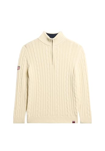 Superdry Damen Rugby-Strickpullover mit halblangem Reißverschluss Zopfmuster Creme 36