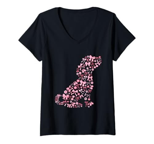 Mujer Lazo Coquette Rosa de Perro Lindo Camiseta Cuello V