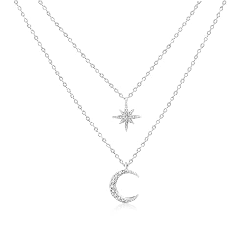 Collier lune et étoiles en argent 925, un bijou raffiné et durable pour femme