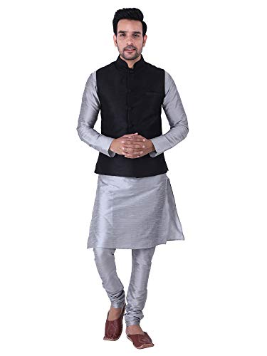 Image of Sadree Silk Men's Kurta Pajama Waistcoat or Nehru Jacket Set