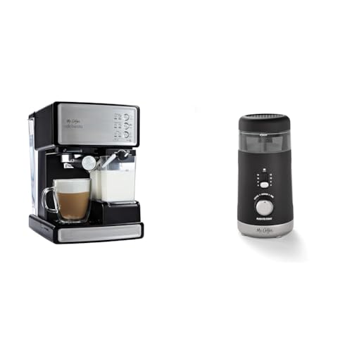 Mr. Coffee Espresso and Cappuccino Machine & Coffee Grinder, Automatic Grinder with 5 Presets, 12 Cup Capacity, Black