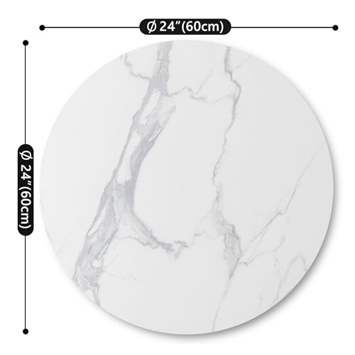 SSTBLEV Round Table Top, 23.6” White Sintered Stone Tabletop, DIY Replacement & Cover Marble Desktop, Scratch & Wear Resistant, Easy to Clean, Suitable for Indoor & Outdoor - Thumbnail 3