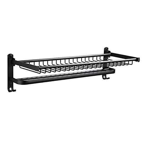 Porte-serviettes pour étagère de salle de bain pliable en aluminium noir 40 cm