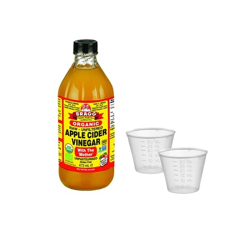 Braggs Organic Apple Cider Vinegar With The Mother, 473ml with Free 2 x 30ml cup | Raw-Unfiltered | Certified Organic
