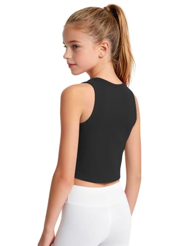 Image of JOCMIC Girls Athletic Tank Tops, Ribbed High Neck Sleeveless Cropped Top