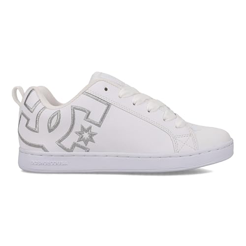 DC DC Women's Court Graffik Skate Shoe, White/M Silver, 6.5 M US