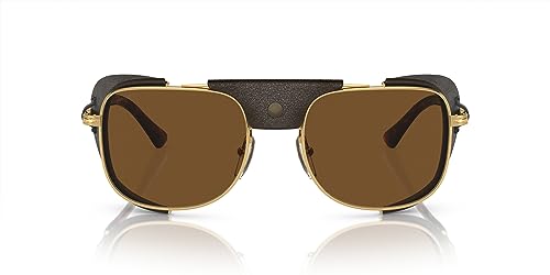 Persol Men's PO113SZ Polarized Rectangular Sunglasses, Gold, 53 mm