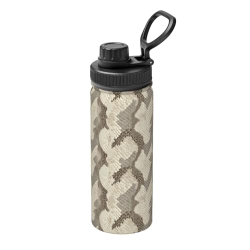 Woshuwo Elegante botella de agua deportiva con patrón de serpiente en crema, botellas de agua aisladas de acero inoxidable de 18 onzas, a prueba de fugas, botella de viaje para senderismo y ciclismo