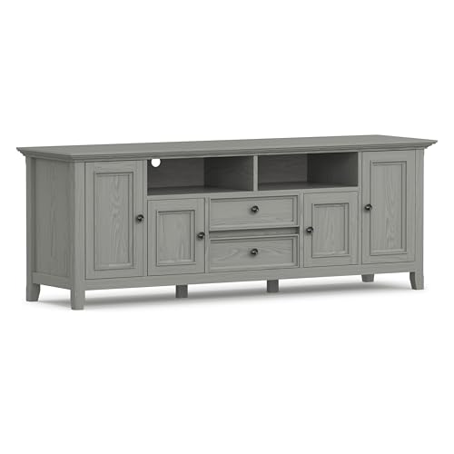 Image of SIMPLIHOME Amherst 72 inch Wide Solid Wood TV Stand in Fog Grey