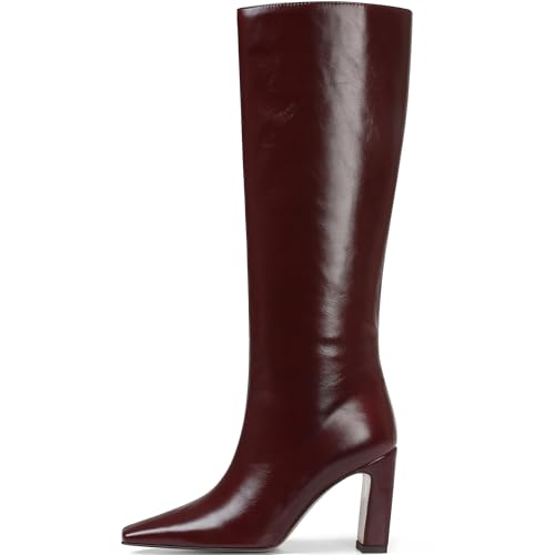 Image of Lovee Cosee Knee High Boots for Women Square Toe Chunky Heeled Boots with Side Zipper Fashion Dress Elastic Tall Boots