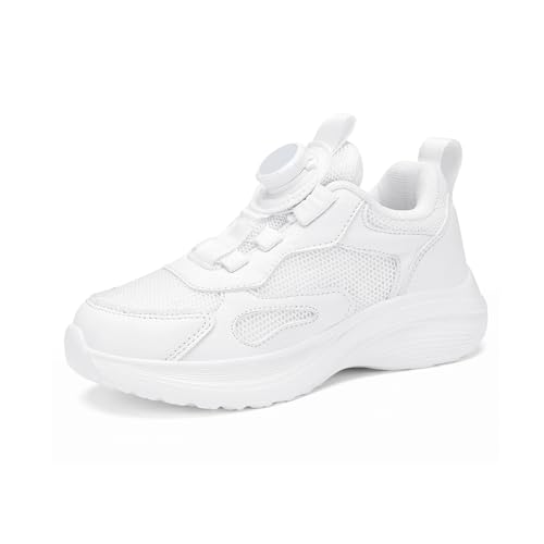 RTOUNT Kids White Trainers Boys School Tennis Walking Shoes for Girls Running Swivel Buckle Adjustable Sneakers Toddler Size 9
